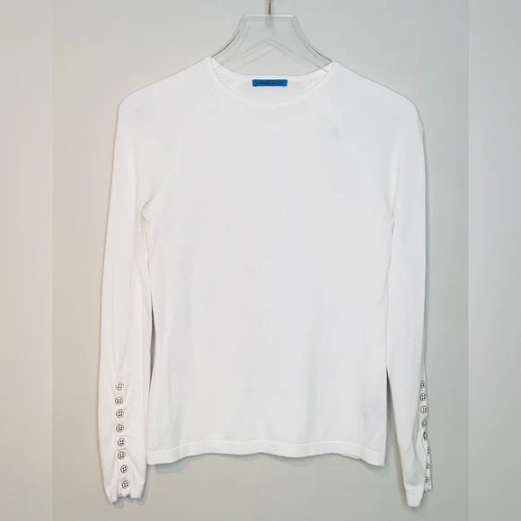 J. McLaughlin Jamey Egret White Crewneck Knit Sweater Shirt Top - Picture 13 of 15